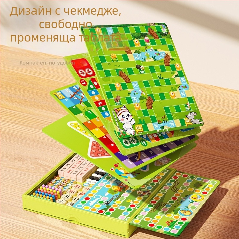 12-in-1 преносим настолен комплект за игри — Flying Chess, Checkers, Sudoku и Go; пластмасова конструкция; за възраст 7–14