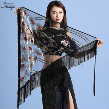 Костюм за Belly Dance с триъгълен шал и ресни за сцена, найлонова материя, съдържание на найлон 50-70%, женски пол, пролет 2023