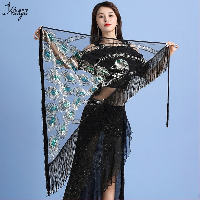 Костюм за Belly Dance с триъгълен шал и ресни за сцена, найлонова материя, съдържание на найлон 50-70%, женски пол, пролет 2023