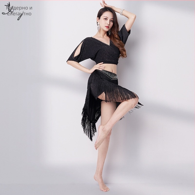 Рокля за Belly dance с V-образно деколте и пискюли – сребърна мрежеста тъкан, основен материал: найлон, за жени, лято 2023