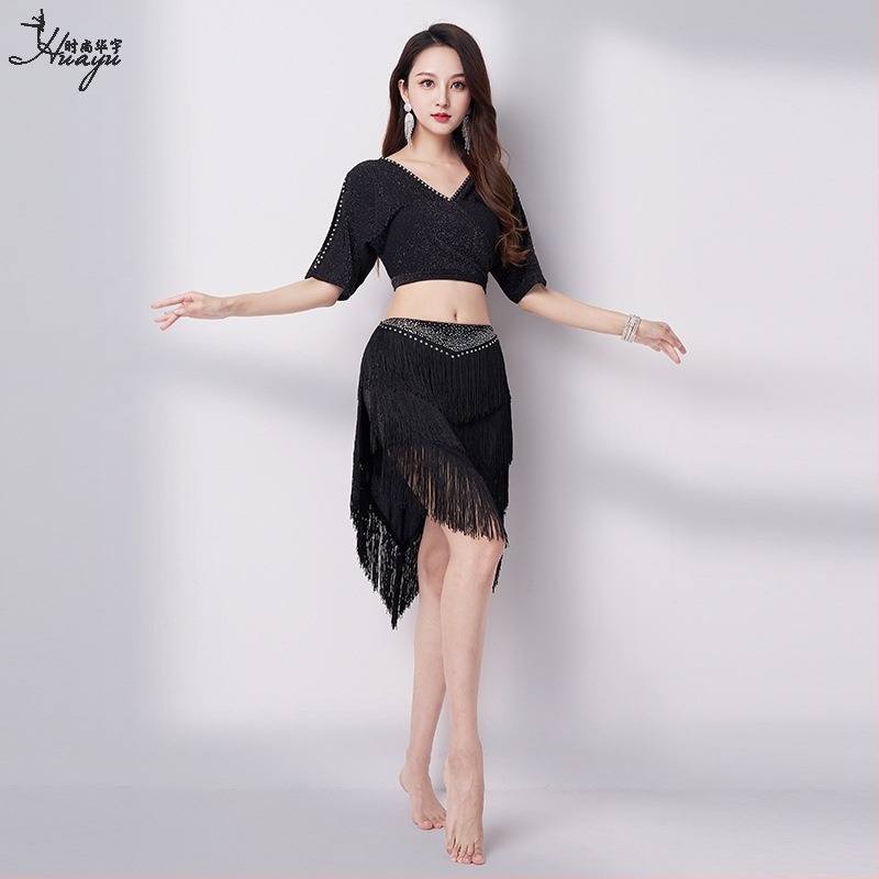 Рокля за Belly dance с V-образно деколте и пискюли – сребърна мрежеста тъкан, основен материал: найлон, за жени, лято 2023