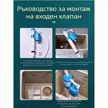 Комплект за резервоар на тоалетната - воден клапан, бутон за промиване, универсална съвместимост, блистер опаковка, монтажна услуга