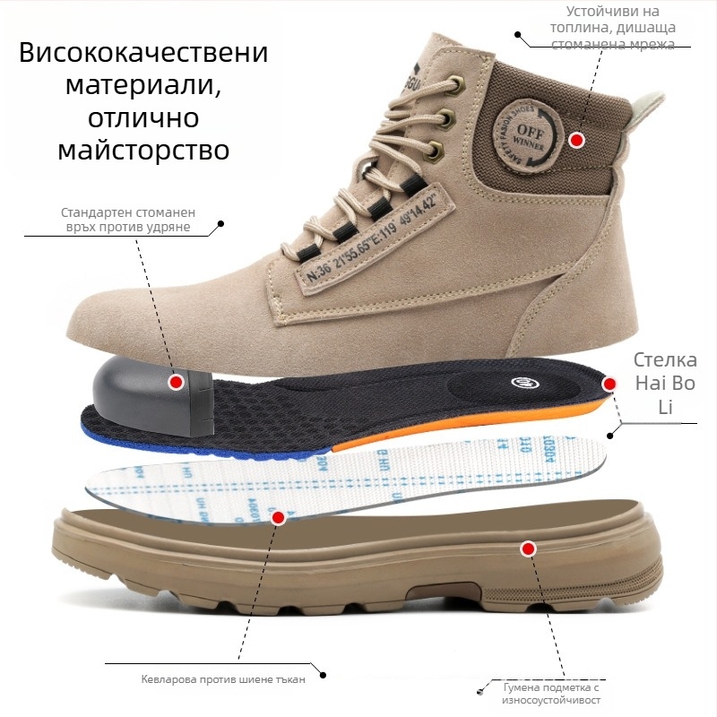 Високопрофилни велурени защитни ботуши с удароустойчив нос, пробиеустойчиви, изолация и противохлъзгане