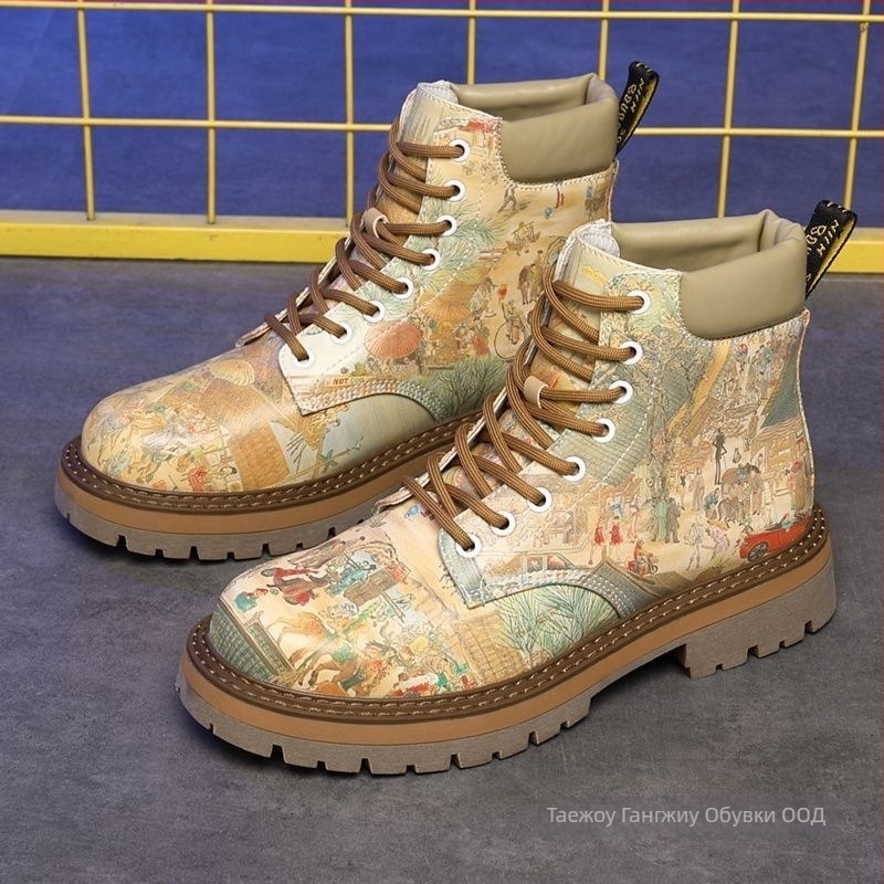 Мъжки ботуши Мартин, кожена горна част от телешка кожа, гумена подметка, подплата от овча кожа, нисък маншет, вулканизирана конструкция