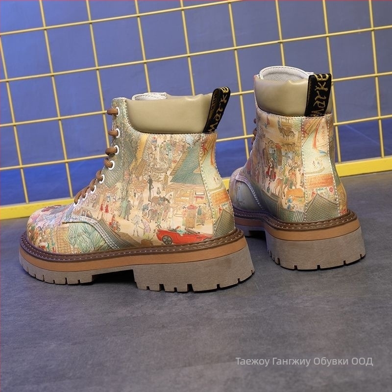 Мъжки ботуши Мартин, кожена горна част от телешка кожа, гумена подметка, подплата от овча кожа, нисък маншет, вулканизирана конструкция