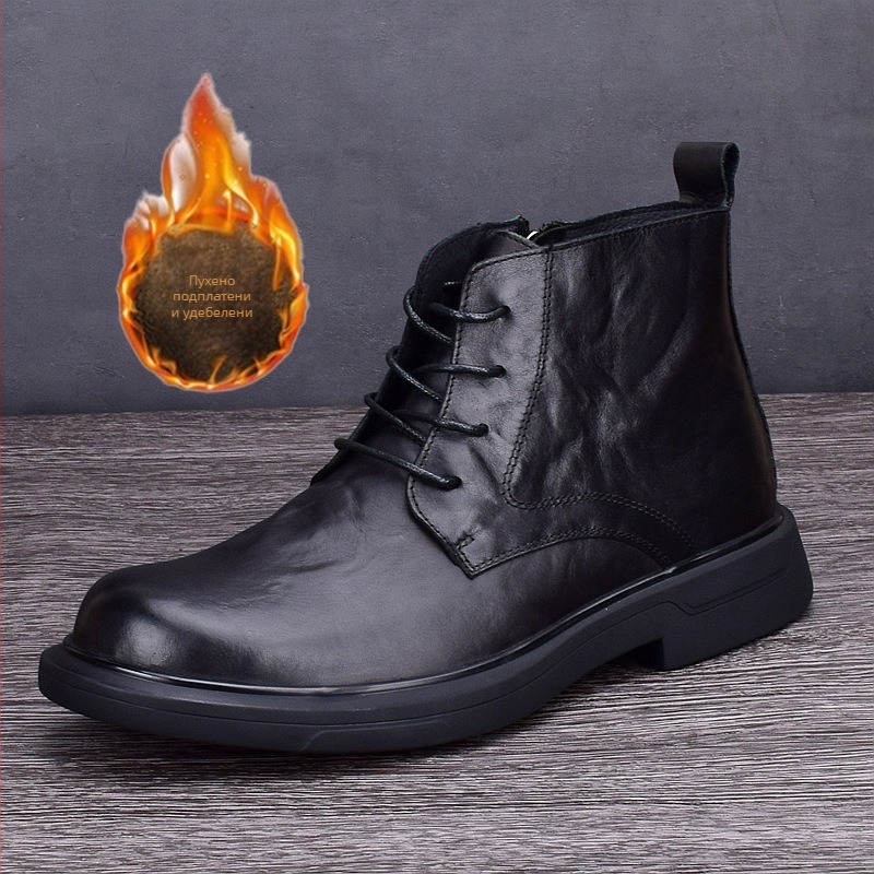 Мъжки ботуши Мартин, кожена горна част, подплатени с флис, водоустойчиви, гумена подметка