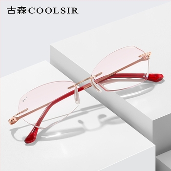 Очила за четене без рамки с диамантено обсипване и градиентни лещи, модел 9024, винтидж литературно-ретро стил за възрастни