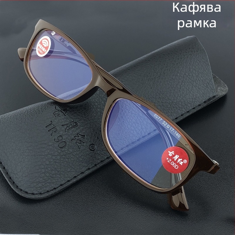 Очила за четене с лещи от смола, анти‑синя светлина, пълна рамка TR90, квадратен стил.