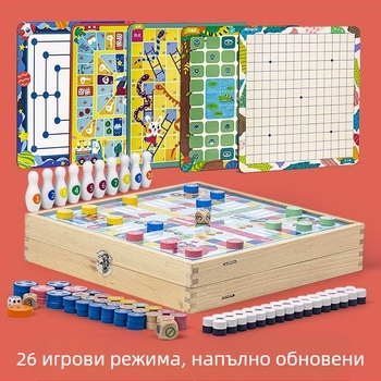 16-в-1 дървена настолна игра: Гомоку и летяща шахматна игра, образователна интерактивна пъзел игра