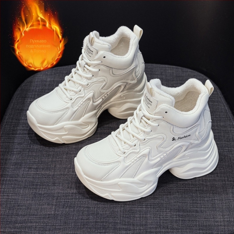 Дамски обувки в стил dad shoes, кръгла носка, дебела клиновидна подметка, връзки, повишаване на височината