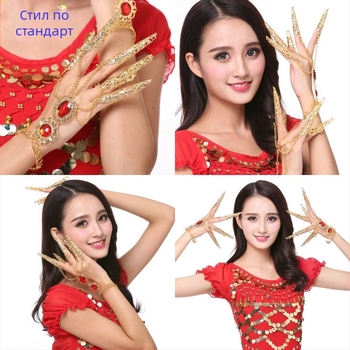 Костюм за изпълнение на танци в Xinjiang етно стил с комплект нокти Thousand-Hand Guanyin, плат Spandex и метални декоративни елементи — Belly Dance, за жени, пролет 2023