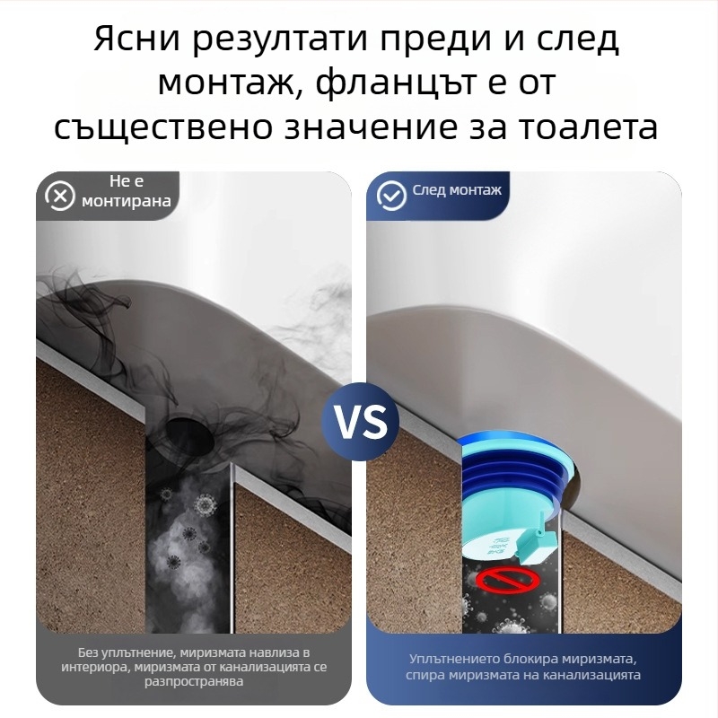 Интегрирано уплътнение за фланец на тоалетна с клапан, против миризма и обратен ток, ABS + гума, универсален аксесоар, удебелено