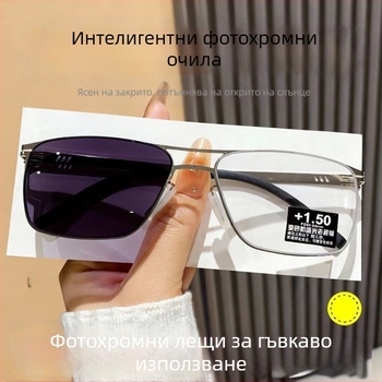 Очила за четене с фотохромни мултифокални лещи, безрамкови кръгли рамки, TR+метал рамка, за възрастни, овална форма на лицето, пролет 2025