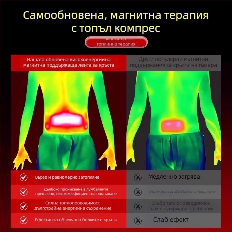 Магнитен пояс за кръста с самозагряващо отопление – за херния на диск в поясничния отдел и напрежение на поясничните мускули, унисекс, за възрастни