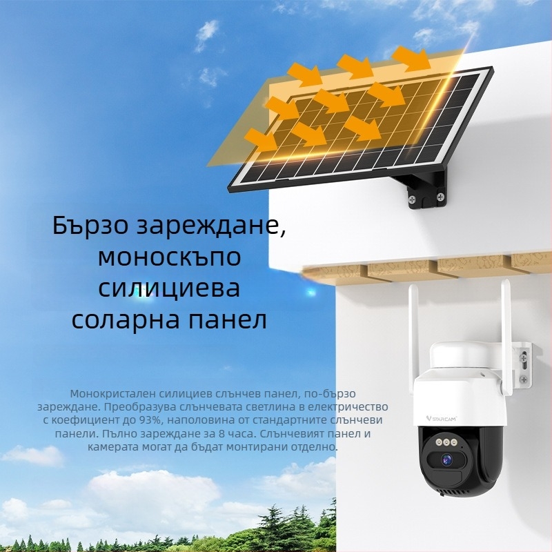 4G слънчево захранвана камера за външно наблюдение с 360° панорама, дневно/нощно виждане, дистанционно безжично управление и алармена функция