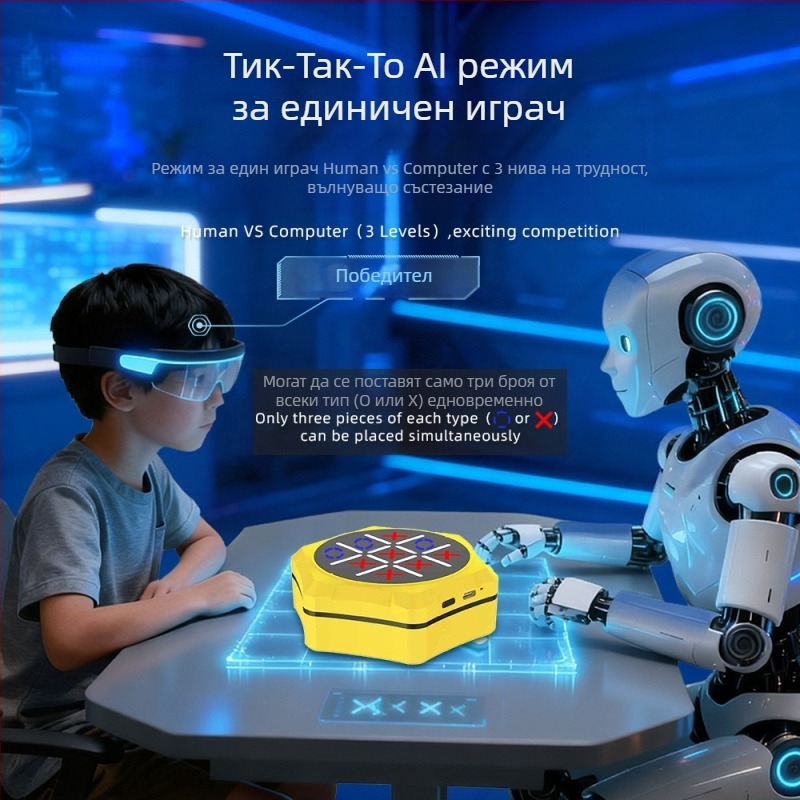 4-в-1/5-в-1 Многофункционална електронна дъска за тик-тук-тое за деца – двуигров режим, пластмасова конструкция, развитие на логическо мислене и координация ръка-око, интерактивна образователна игра