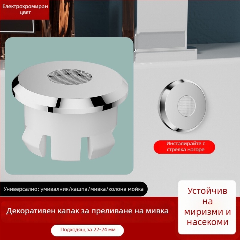 Декоративна капачка за преливника на мивата – неръждаема стомана, вградена употреба, стил светло лукс, електроплакиране, от Chaochen kitchen and bathroom