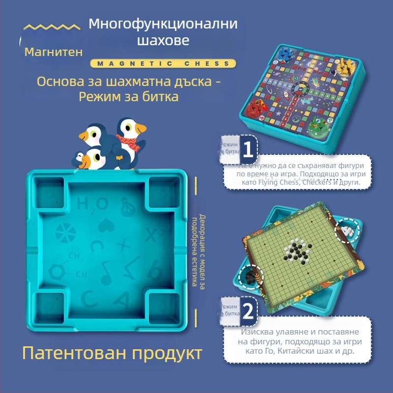 Магнитен мултифункционален комплект за настолни игри с Flying Chess, Backgammon и Checkers