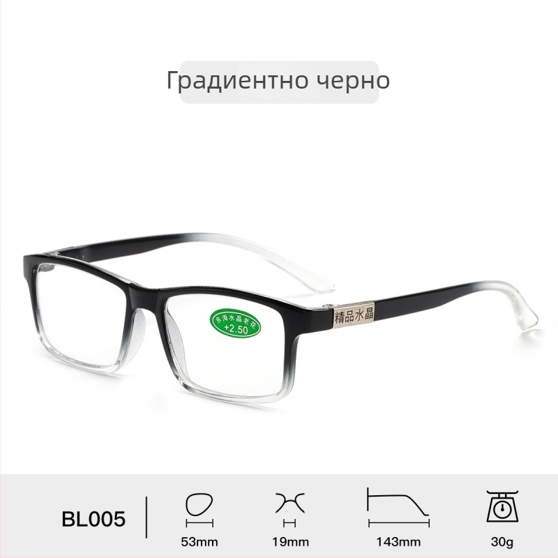 Четящи очила, стъклени лещи, пълна рамка, квадратна рамка