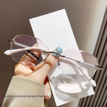 Безрамкови очила за четене със защита от антисиня светлина за близко и далечно зрение, поликарбонатни лещи, метална рамка, подходящи за квадратна форма на лицето