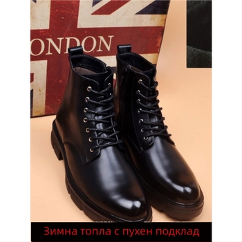 Мъжки кожени високи ботуши стил Мартин, бизнес стил, гумена подметка, мрежеста подплата