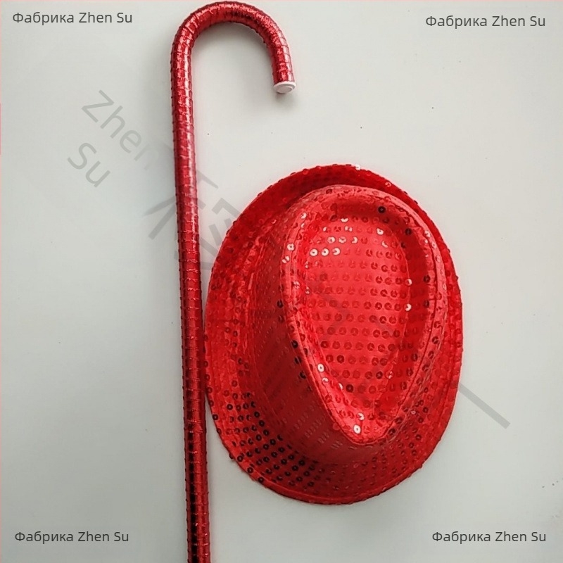 Танцова пръчка с пайети и шапка – комплект за възрастни; тегло 1.0 кг; материал: друг