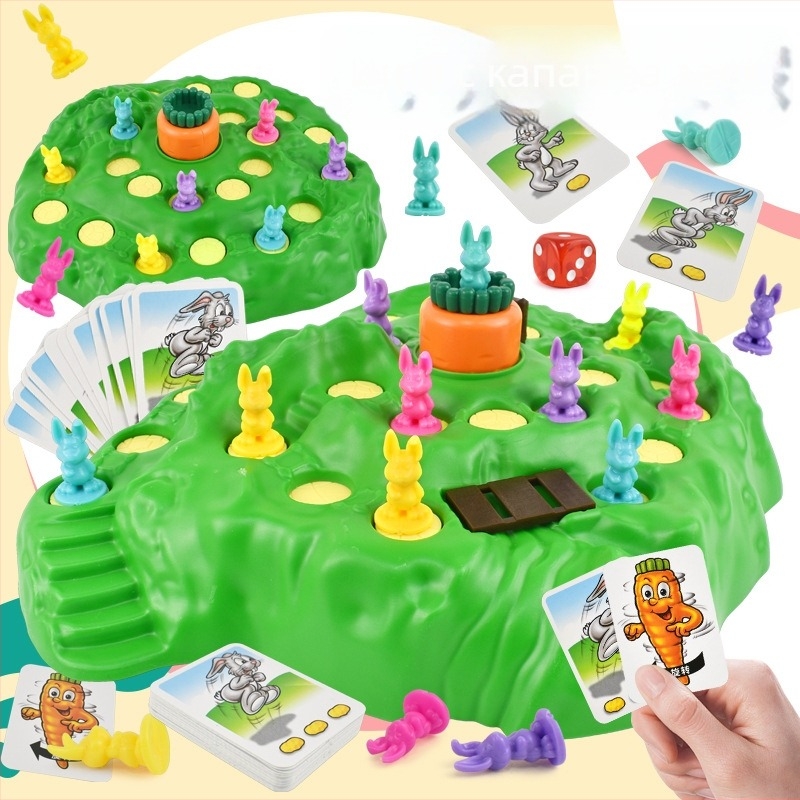 Rabbit Trap образователна настолна игра за деца - пластмасова, двуигрова и мултиплейър битка, интерактивна за родители и деца, възраст 4–6 години