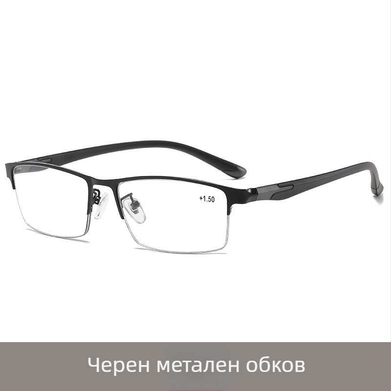 Очила за четене с анти-синя светлина, метална половин рамка, квадратни лещи, унисекс за мъже и жени, съвместими с диоптрични лещи