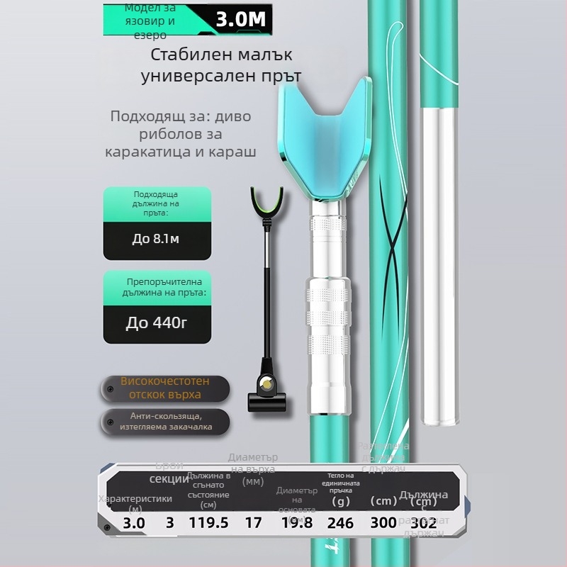 Портативна карбонова туретна стойка за риболовни въдици за открито с многоосно въртене