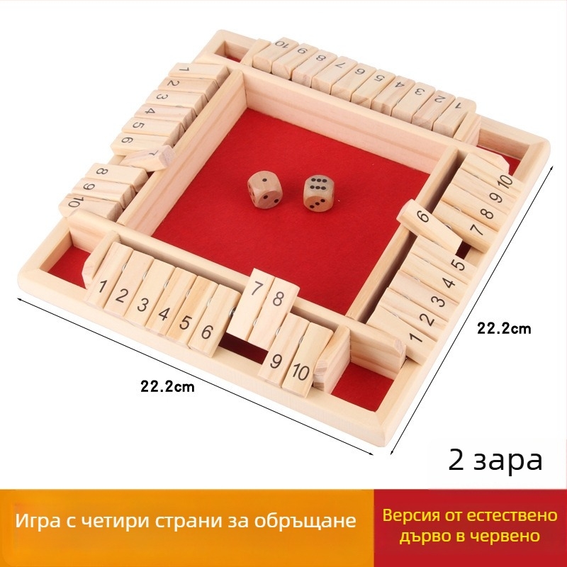 Дървена пиене-игра с четири странични флип карти за вътрешна употреба — за семейство и приятели, блистер опаковка, възраст 15–35