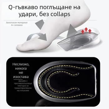 GEL стелка за обувки, задна половин подложка за повдигане на височината, абсорбираща удари, унисекс за възрастни, подходяща за спортни, кожени, ежедневни и текстилни обувки