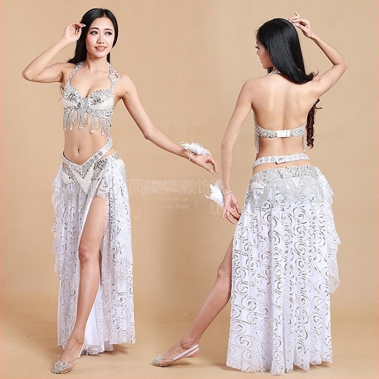 Костюм за Belly Dance с пайети за жени, плат Milan Mandarin, основна тъкан 95% полиестер, подплата 95% полиестер, за възраст 18–24