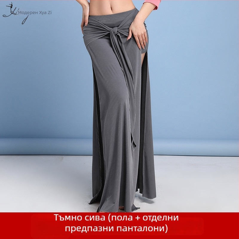 Ориенталска танцова рокля за практика с дълга цепка, за жени, спандекс плат и имитационен брокат