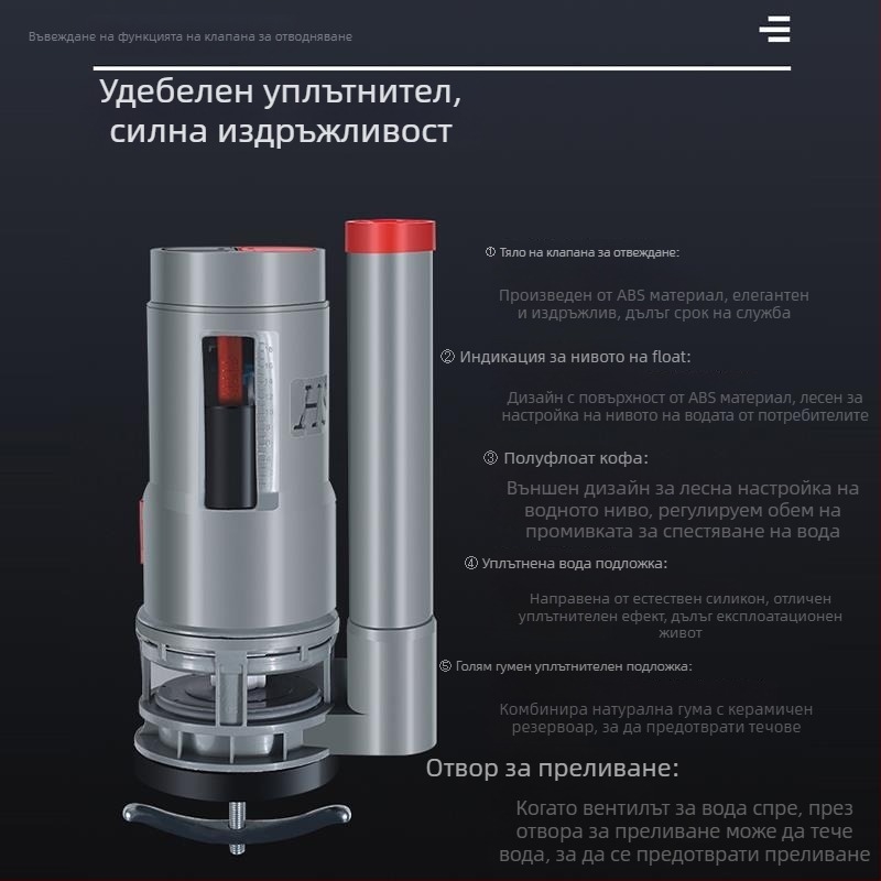 Универсален клапан за воден вход на резервоар за тоалетна, с поплавък и дренажни клапани — CE сертифициран