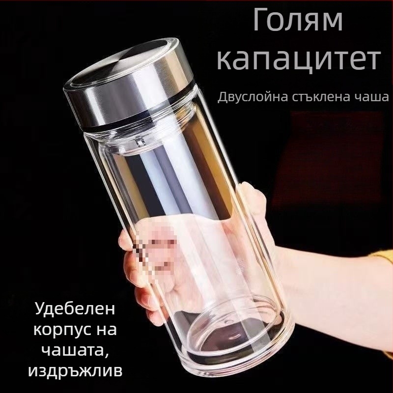 Чаша за чай от боросиликатно стъкло с сламка, удароустойчива, еднослойна, портативна