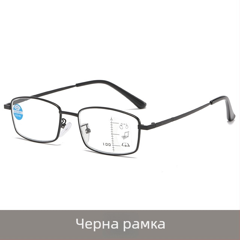 Четящи очила с многофокусни лещи, фотохромни лещи и антисиня светлина, пълна метална рамка
