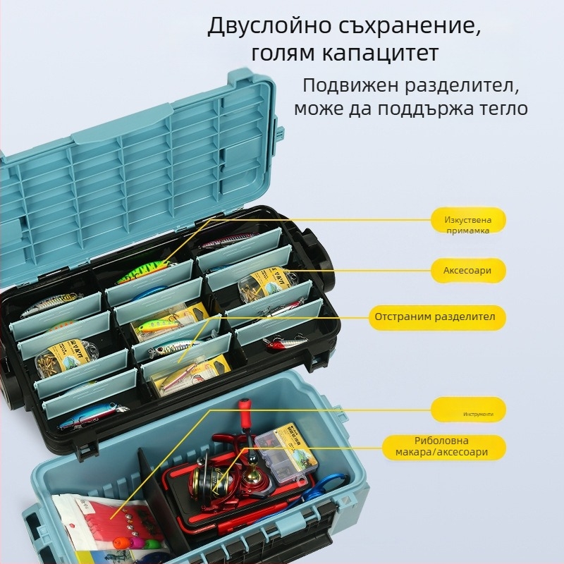 Портативна твърдокорпусна риболовна кутия с седалка, ABS материал, многофункционално съхранение за примамки, товароподемност до 100 кг