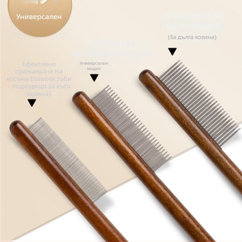 Гребен за котки за поддръжка на козината с финозъбни зъбци за разплитане и премахване на излишната козина – стоманен инструмент за грижа за козината на котки с дълга козина