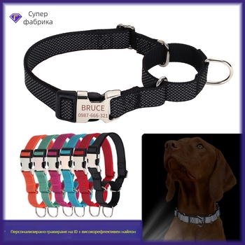 Нейлонова кучешка Martingale каишка със звезден рефлектор и гравирано име