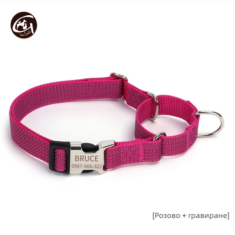 Нейлонова кучешка Martingale каишка със звезден рефлектор и гравирано име