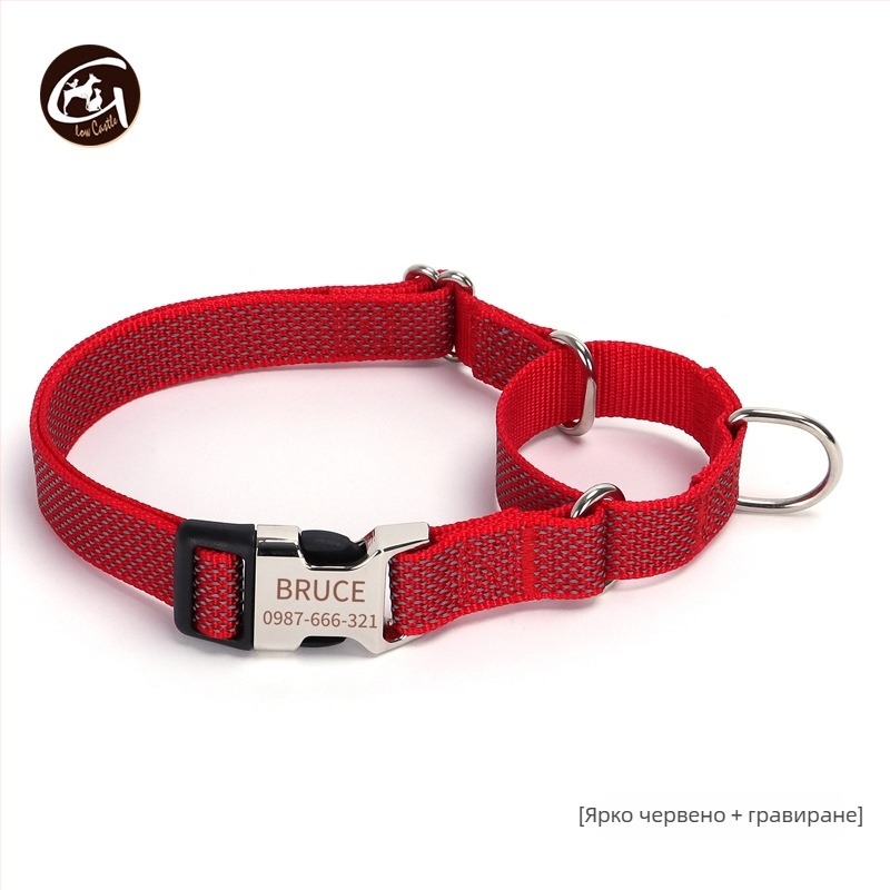 Нейлонова кучешка Martingale каишка със звезден рефлектор и гравирано име