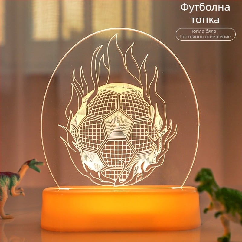 3D акрилна нощна лампа с динозавър за бюро — карикатурна лампа на животно с вградена батерия и бутон за включване, напрежение ≤36V