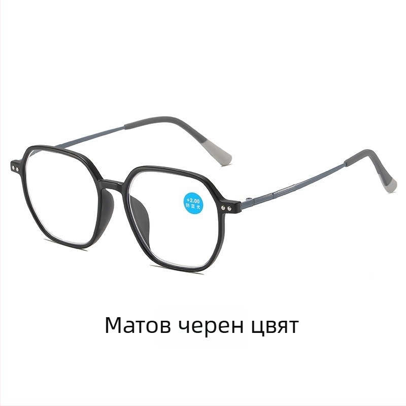 Четящи очила, ултра-леки, голяма многоъгълна рамка, защита от синя светлина, пълна рамкова конструкция, рамка TR+метал