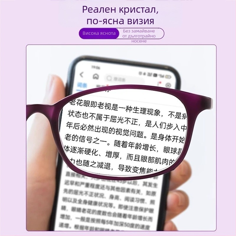 Очила за четене с кристални лещи, висока резолюция, устойчиви на износване и надраскване, TR90 рамка, пълна рамка, квадратна форма (кристални лещи; TR90 рамка; пълна рамка; квадратна форма; 2025 лято)