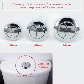 Бутон за резервоар на тоалетната, кръгъл стар стил, двубутонен, пластмасов, ръчно управление, CE сертифициран