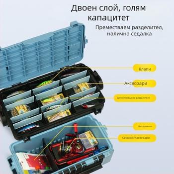 Antel риболовна кутия — мултифункционално съхранение за примами и принадлежности, PP материал, капацитет 9–12