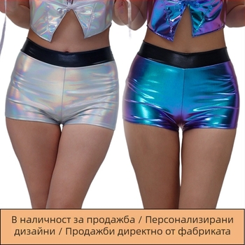 Женско сценично облекло за изява, високи блестящи шорти, полиестер-еластан плат (≥95% полиестер, ≤30% еластан), код Yt736, пролет 2025