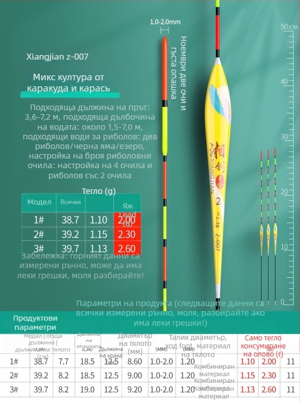 Поплавък за карась и карп — нано ултравидим, подходящ за плитка и дълбока вода, дълги замятания, удебелен корпус, висока чувствителност