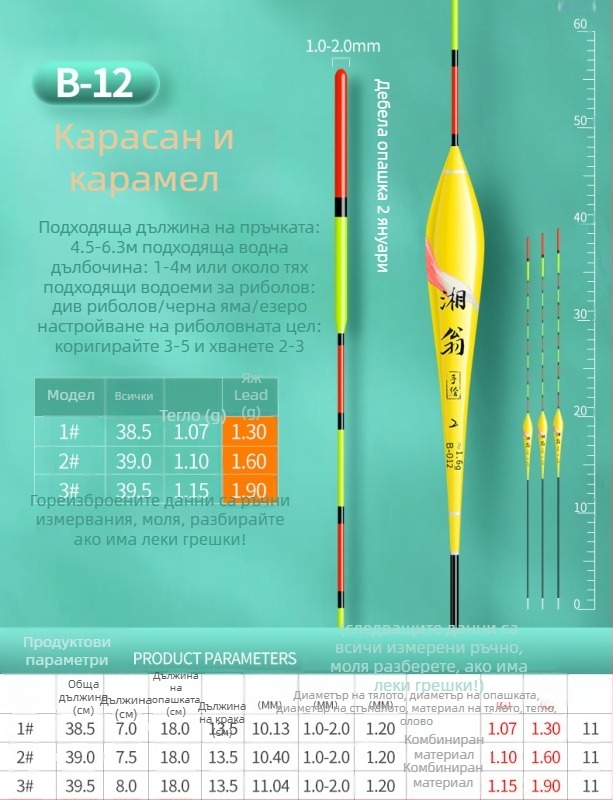 Поплавък за карась и карп — нано ултравидим, подходящ за плитка и дълбока вода, дълги замятания, удебелен корпус, висока чувствителност