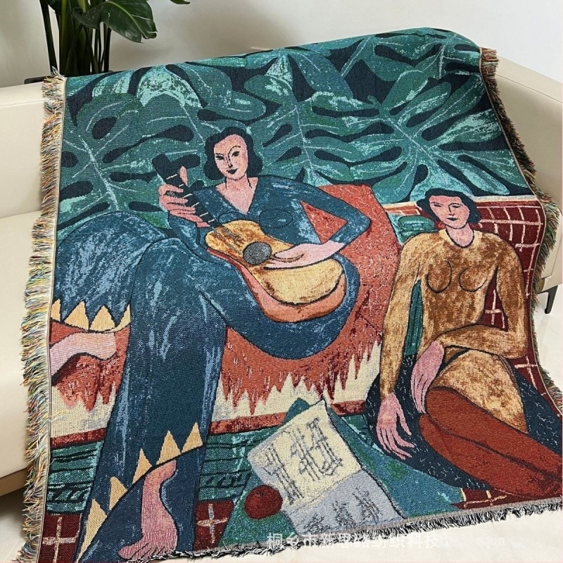 Полиестерно‑памучно тапестрирано одеяло за дневна стая, премиум клас, персонализиран модел с персонажи, тегло 800–999 g